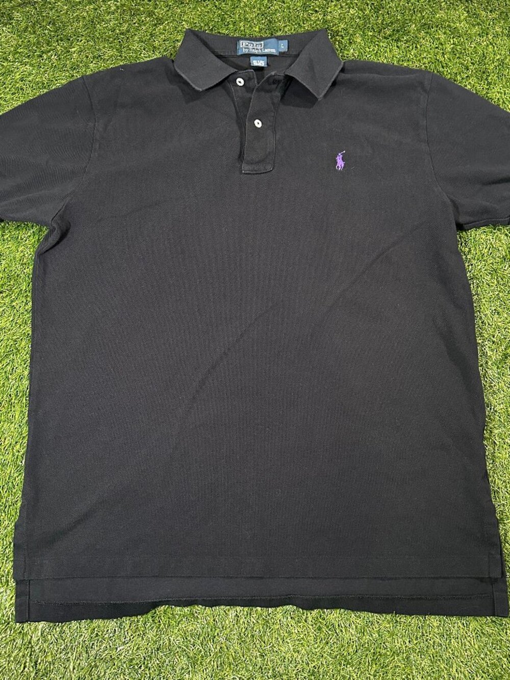 Polo Ralph Lauren Men's Large Black Polo Shirt Purple Pony Logo Classic Fit